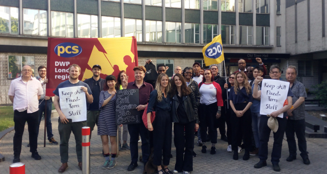 Young PCS members protest against job cuts