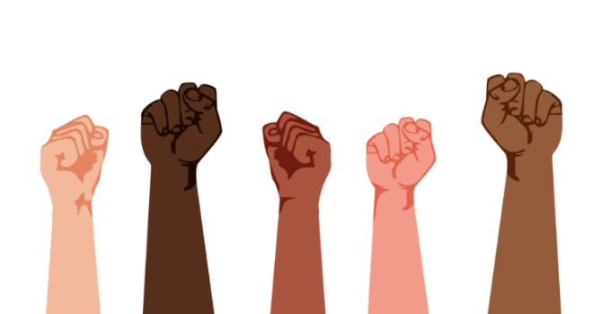 Fists raised