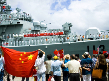 Chinese ship and crowd