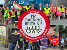 An Aslef photo montage with the slogan “I’m backing Britain’s train drivers” in the centre