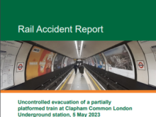 Image of the front cover of the RAIB report into Clapham Common incident, May 2023