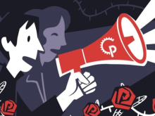 Sotsialniy Rukh graphic, man with megaphone