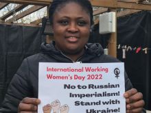 Woman with solidarity sign