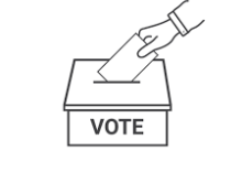 Graphic of a ballot paper going into a ballot box marked "VOTE"