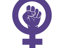 Purple feminist symbol (Venus sign) with a raised clenched fist inside the circle, representing women’s empowerment and the feminist movement. ✊♀️