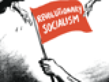 Two vultures attacking a flag which reads "Revolutionary Socialism"