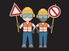 RMT graphic with two railway workers in high-visibility clothing and hard hats holding warning and no-entry signs. Large white text reads “SERIOUS AND IMMINENT” above them, and large red text reads “DANGER” below. The RMT logo appears at the top.