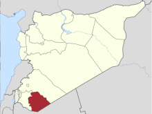 Suwayda highlighted on map of Syria
