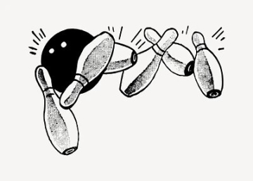 Bowling ball knocking over pins