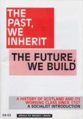 "The Past We Inherit; The Future We Build: A History of Scotland and its Working Class Since 1707" on red blocks on a white background