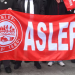 Red Aslef flag showing Aslef logo