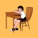 Sad child at school desk