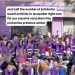 A large group of people wearing purple high-visibility vests, many seated and others standing, gathered outside a purple building. A white text overlay reads: “Just half the number of Solidarity Guard activists in Jerusalem right now for our massive Jerusalem Day protective presence action.”