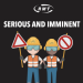 RMT graphic with two railway workers in high-visibility clothing and hard hats holding warning and no-entry signs. Large white text reads “SERIOUS AND IMMINENT” above them, and large red text reads “DANGER” below. The RMT logo appears at the top.